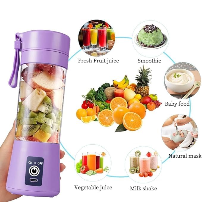 USB Mini Portable Blender – 6 Blade Power Bottle for Smoothies, Juices & Protein Shakes (Assorted Colors)